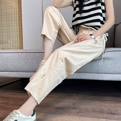 冰丝速干直筒裤女夏天薄款高腰宽松显瘦小个子休闲九分萝卜哈伦裤商品大图