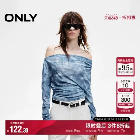 ONLY2025夏季新款个性优雅修身斜裁荡领数码满印满印长袖T恤女商品大图