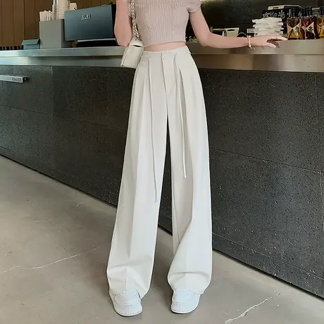 时尚气质休闲裤2025年夏季新款女高腰显瘦百搭直筒宽松西装长裤图片