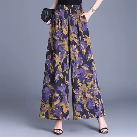 印花长裙裤阔腿裤女夏季2025新款款宽松遮胯垂感大脚裤气质休闲裤商品大图