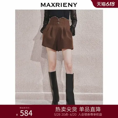 MAXRIENY精致优雅阔腿裤女24冬新款收腰显瘦复古高腰短裤修身显瘦商品大图