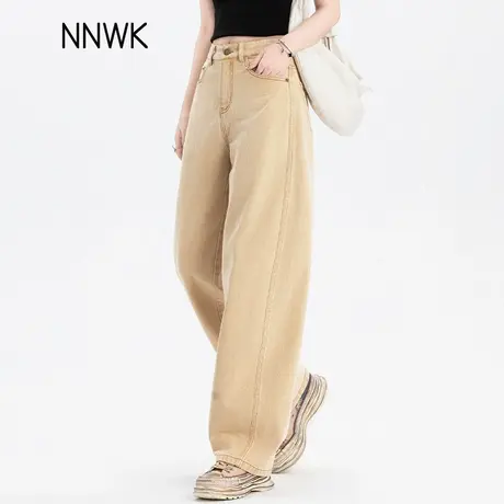 黄色镰刀牛仔裤女2025新款春季时尚复古高腰香蕉裤弧形弯刀阔腿裤商品大图