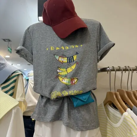 休闲舒适香蕉字母印花短袖T恤日常百搭宽松圆领上衣欧货夏季新品图片