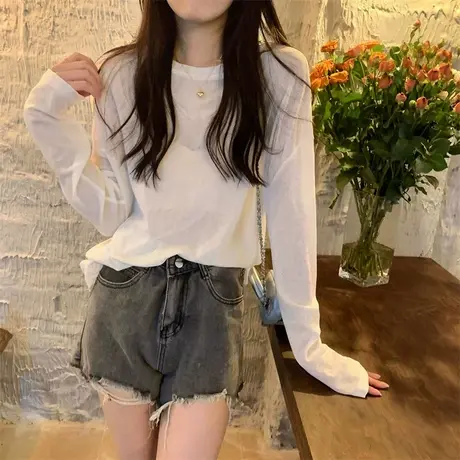 2025夏季新款空调防晒罩衫上衣女韩版宽松外搭薄款微透长袖T恤潮商品大图