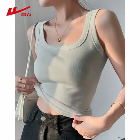 回力灰色方领吊带背心女夏季2025新款修身显瘦遮副乳内搭无袖上衣商品大图