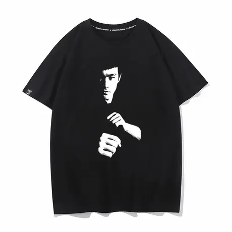 秀洛李小龙功夫美式高街夏季新款短袖T恤衫男女宽松纯棉潮牌圆领商品大图