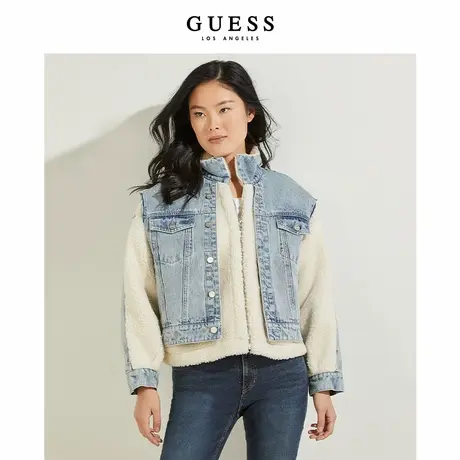 GUESS秋女士时尚拼接羊羔绒牛仔夹克外套-YL4D6887K商品大图