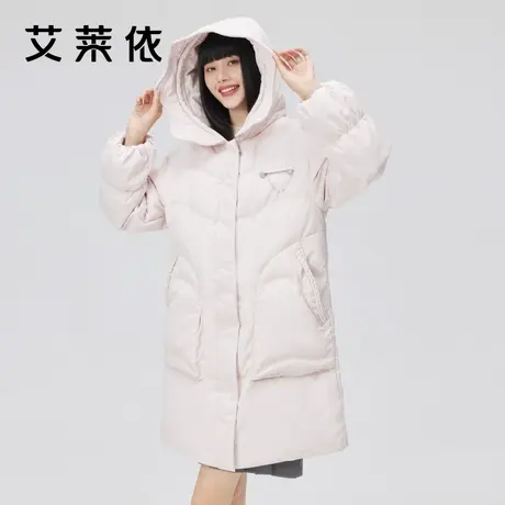 艾莱依冬季新款鸭绒羽绒服女中长款时尚洋气连帽流行好看宽松外套商品大图