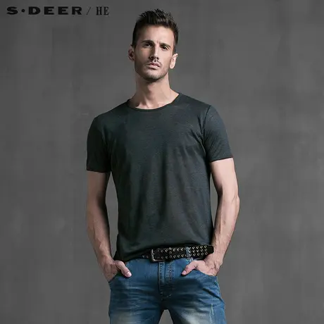sdeerhe圣迪奥时尚舒适基础款纯色纯麻男士短袖T恤H15273594图片
