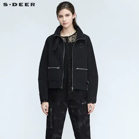 sdeer圣迪奥春秋装时尚立领字母蕾丝背心两件外套S21182208图片