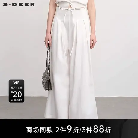 【商场同款】sdeer圣迪奥女装OL风高腰系带插袋阔腿长裤S25280806图片