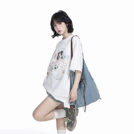 YEP韩系卡通印花短袖t恤女春夏新款复古小众半袖宽松设计感上衣潮图片