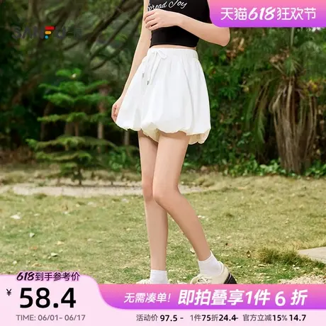 三福短裤女2025新款夏季松甜美洋气花苞裤小个子休闲黑色裤子女装商品大图