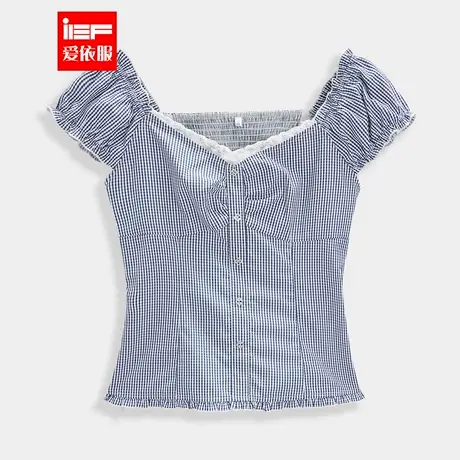IEF/爱依服2025夏季新款韩版纯欲风时尚格子设计显瘦百搭修身上衣图片