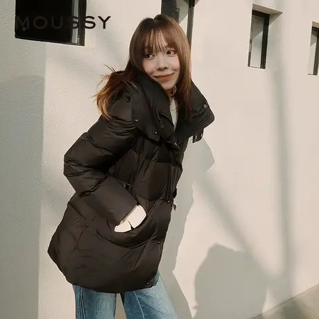 MOUSSY春季新品女款气质通勤纯色连帽90%鸭绒羽绒服028HAA30-3151图片