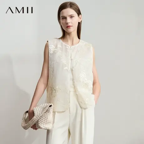AMII【新中式马夹】25夏时尚优雅古典国风新中式刺绣马甲外套女商品大图