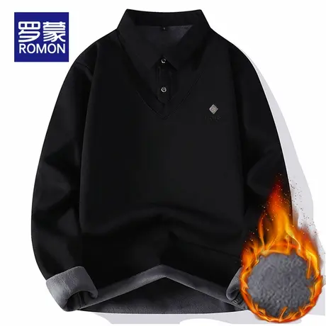 罗蒙男士假两件毛衣2025秋冬季新款一体加绒加厚内搭衬衫领打底衫图片