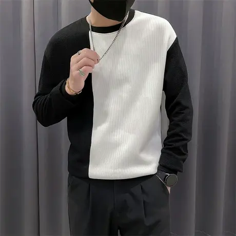 撞色拼接卫衣男秋季2023新款潮牌痞帅设计感套头上衣长袖打底T恤商品大图