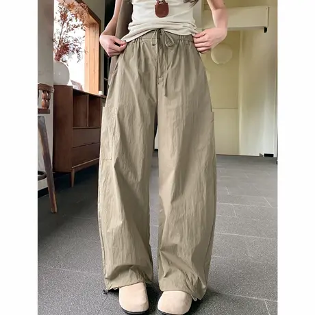 尔给夏季速干高腰小弯刀裤女显瘦百搭复古薄款垂感休闲直筒工装裤商品大图