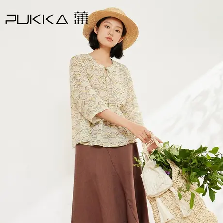 蒲PUKKA 苎麻印花衬衫女2025夏季新款新中式中袖上衣图片