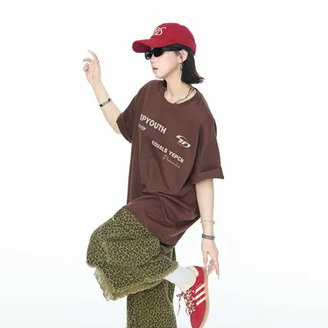 YEP2025新款潮牌宽松印花短袖T恤女潮酷高街情侣夏季纯棉半袖上衣图片