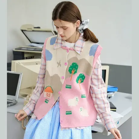 a02【早春氛围感】设计可爱复古绣花针织背心2025春休闲女式马夹图片