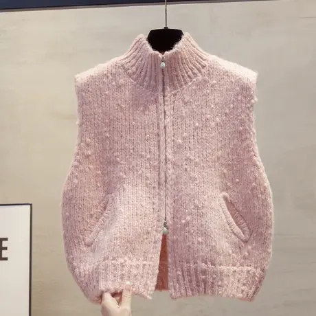 高领拉链针织马甲背心女2025春秋新款宽松外穿马夹叠穿毛衣坎肩潮商品大图