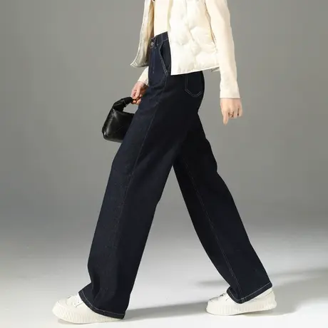 窄版牛仔阔腿裤女秋冬2024新款高腰显瘦冬季加绒直筒裤宽松拖地裤商品大图