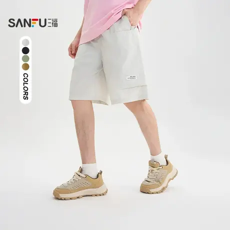 三福2025夏季男士美式风工装中裤 休闲宽松橡筋腰头裤子504049图片