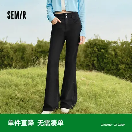 森柔牛仔|森马牛仔裤女高腰喇叭裤显腿长2024冬季新款抓毛裤子ins商品大图