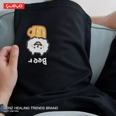 悦游 猫巴克狗啤酒 情侣透气凉爽夏季宽松休闲短裤五分裤潮男纯棉图片