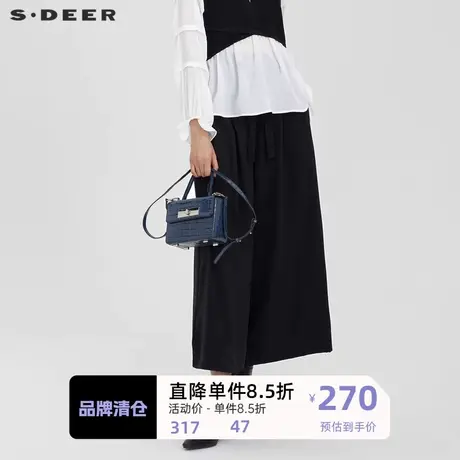 sdeer圣迪奥女装时尚松紧拼接系带阔腿长裤S222Z0826图片