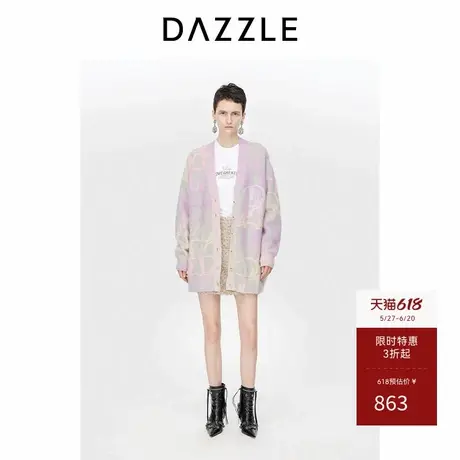 DAZZLE地素奥莱针织提花长袖开衫冬季针织毛衣上衣女图片