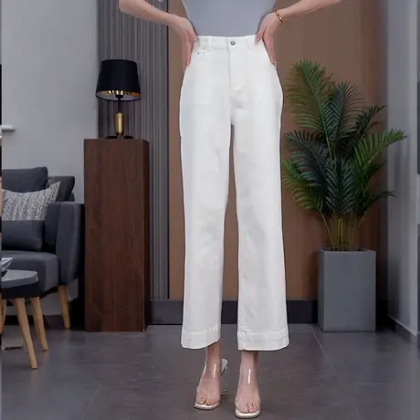 夏季新款白色牛仔直筒裤女高腰显瘦九分裤宽松轻薄垂感窄版阔腿裤商品大图