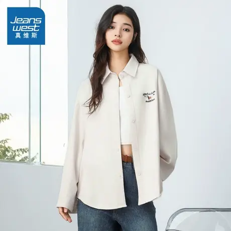 G8真维斯女装2025春季新款 韩版宽松少女甜美百搭纯棉长袖衬衫女商品大图