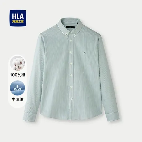 HLA/海澜之家时尚条纹休闲衬衫25秋新款纯棉牛津纺精致绣花长袖男商品大图