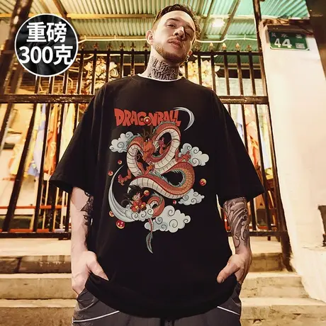 重磅日系卡通潮牌宽松T恤胖子短袖情侣装五分袖大码男装夏季潮流商品大图