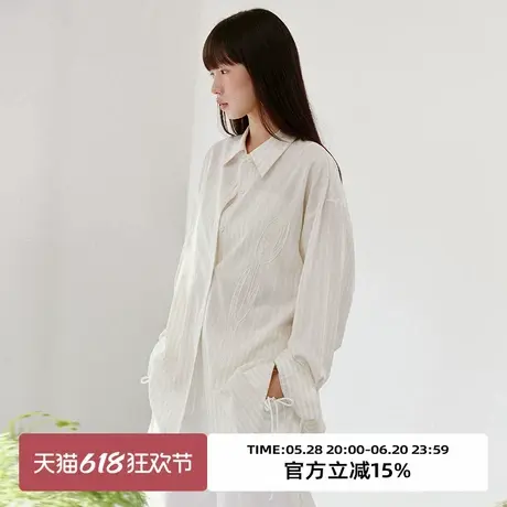 omont蛋挞家 复古蕾丝贴布绣长袖衬衫女2025春季宽松休闲条纹衬衣商品大图