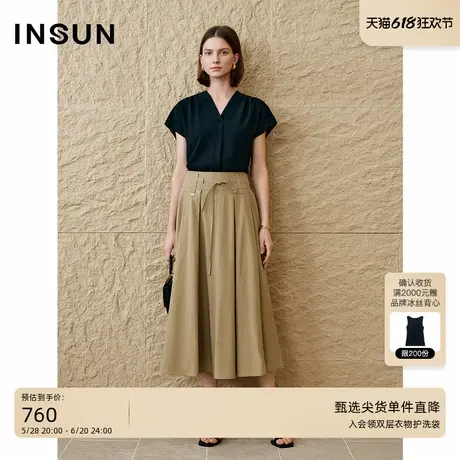 INSUN恩裳专选2025夏季简约麻感立裁捏褶衬衫商品大图