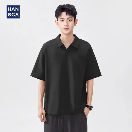 Hansca220g曲纹肌理感翻领polo衫T恤男款2025夏季宽松短袖上衣商品大图