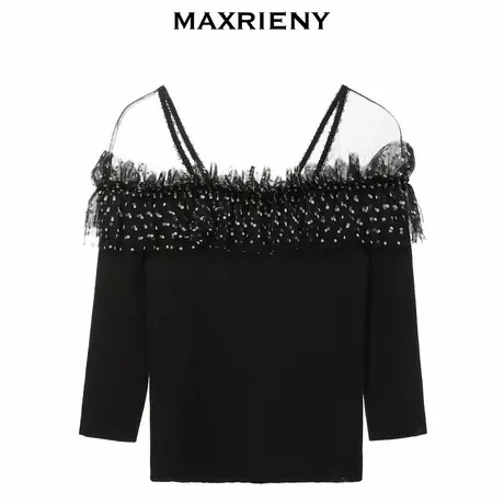 【奥莱】MAXRIENY蕾丝套头上衣女秋季针织衫洋气毛衣商品大图