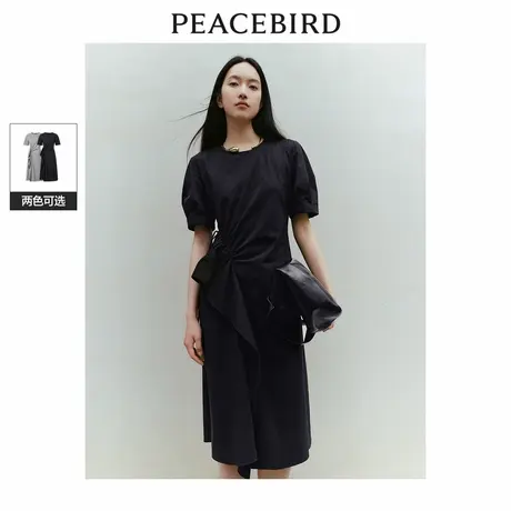 【来了就好】太平鸟不规则荷叶边连衣裙圆领泡泡袖长裙设计感图片