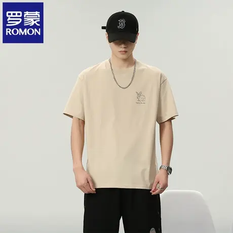 罗蒙短袖t恤男士夏季新款潮牌印花宽松青年百搭圆领纯棉上衣服N1Z图片