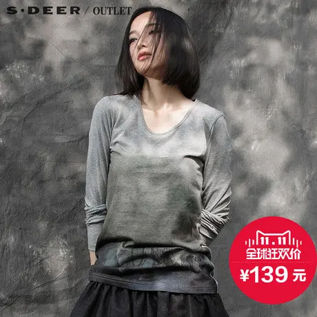sdeer圣迪奥专柜正品自然派渐染印花女T恤S15360259图片