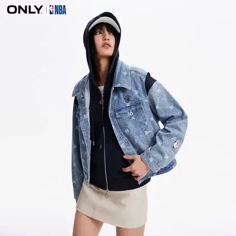 ONLY奥莱夏季NBA联名拼接连帽套装短款牛仔外套女图片