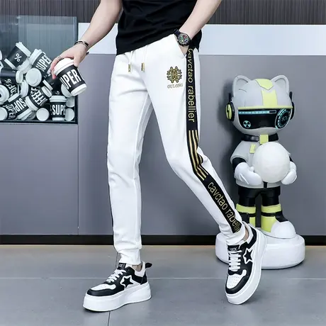 刺绣休闲裤男生春秋夏季潮流百搭卫裤ins韩版束脚哈伦直筒长裤子图片