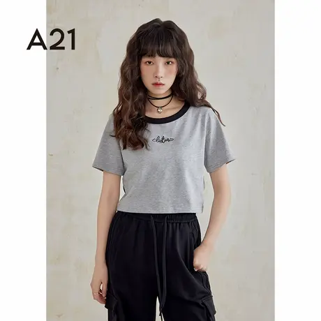 a21女装新款时尚设计感短款显瘦短袖t恤夏季 休闲打底衫女上衣图片