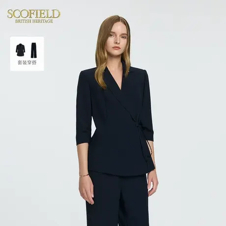 Scofield女装商务风五分袖西装挺括垫肩系带收腰外套2025夏季新品商品大图