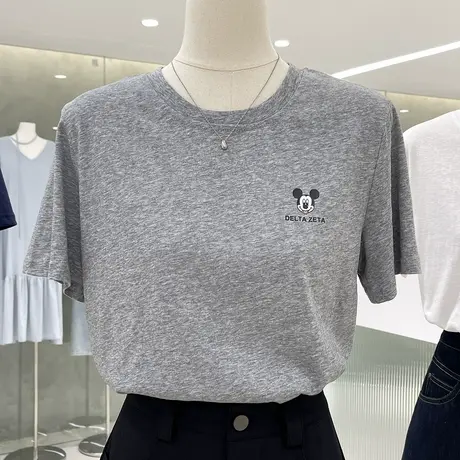 可爱米奇印花雪花棉圆领短袖T恤2025夏季新款正肩显瘦减龄上衣女商品大图