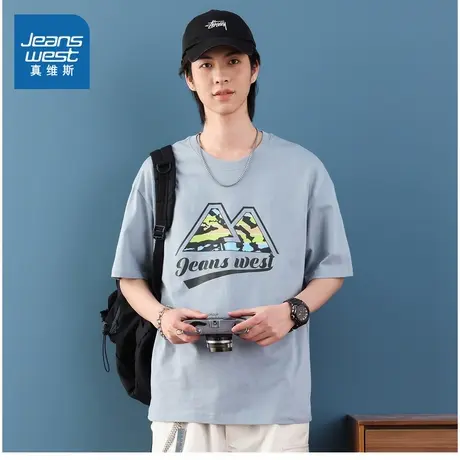 E8真维斯男女同款2025夏季新款美式潮流半袖情侣装宽松纯棉T恤商品大图